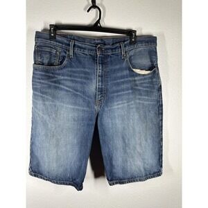 Levis 569 Shorts Mens 38 Blue Denim Jean Bermuda Distressed Relaxed Fit